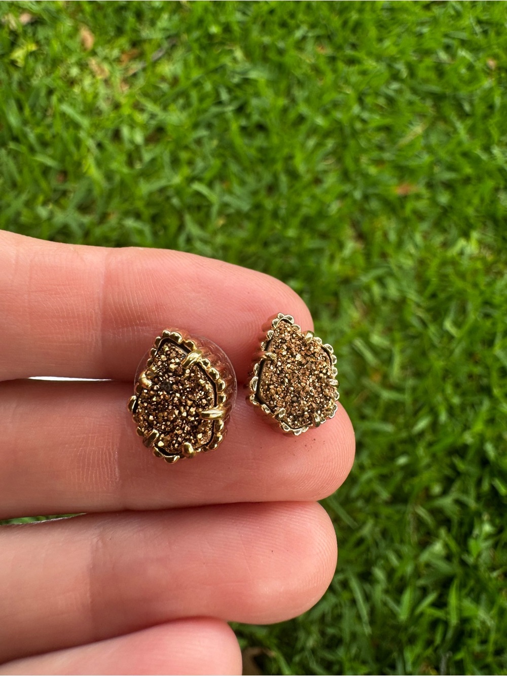 Kendra Scott Gold Druzy Cluster Stud Earrings - Brown-Gold